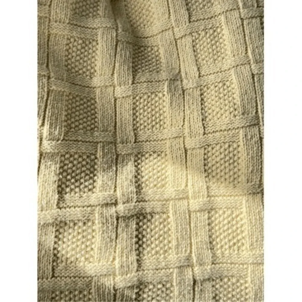 VTG Van Heusen 100% Cotton‎ Grandpa Sweater Butter Yellow Waffle Windowpane Knit